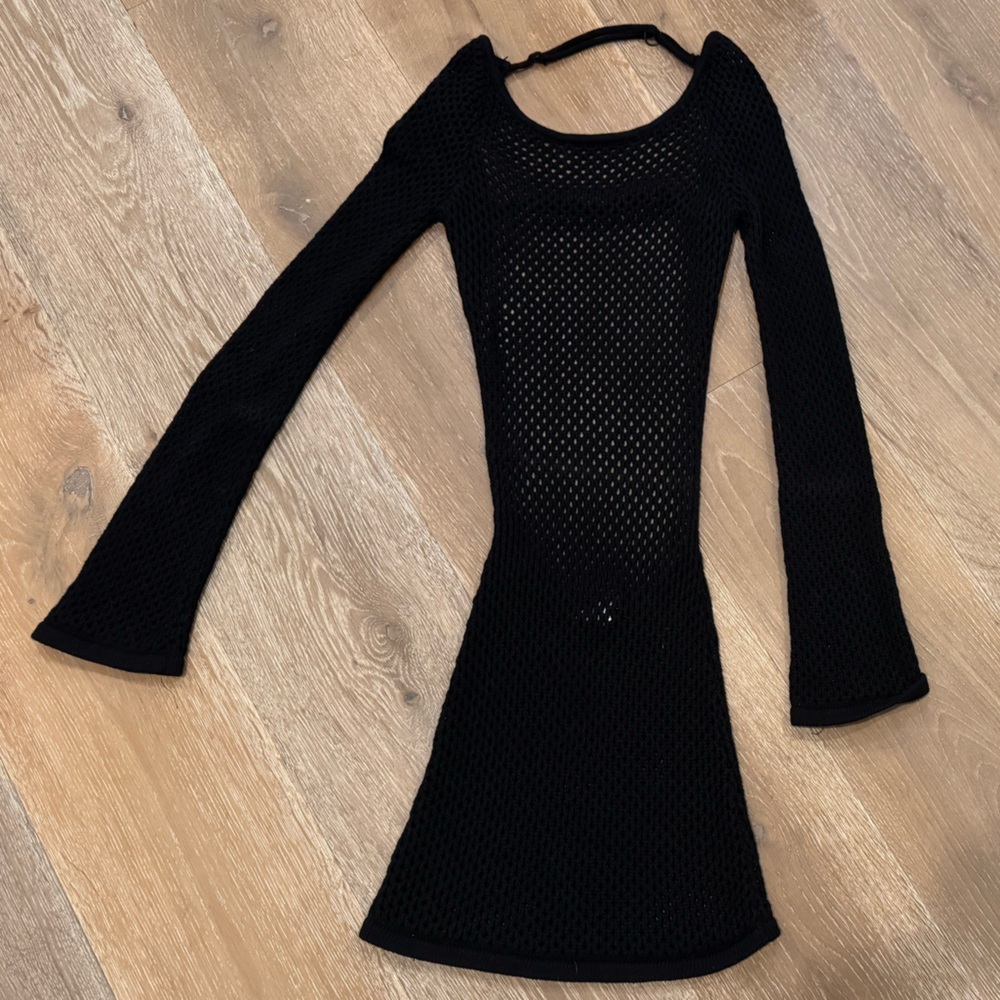 Black Crochet Mesh Beach Dress Cover-up